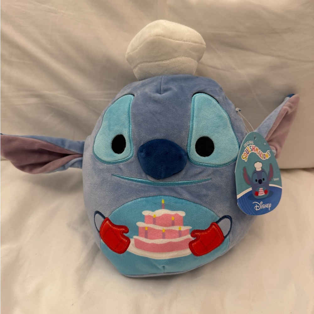 NEW Squishmallows 8” Inch Lilo & Stitch The Blue Alien W/ Birthday Cake Chef Hat